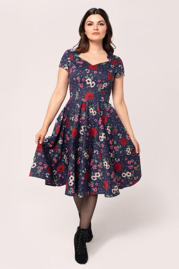 hell bunny Camellia Midi Dress Blue