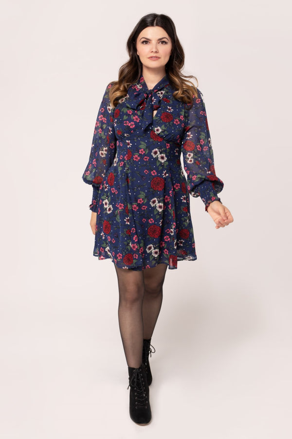 Hell Bunny Camellia Mini Dress Blue