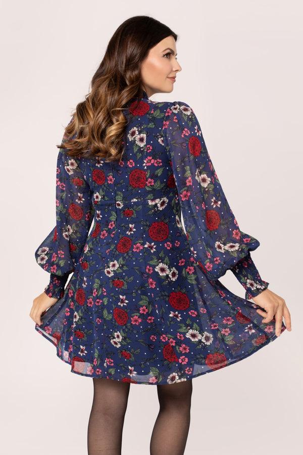Hell Bunny Camellia Mini Dress Blue