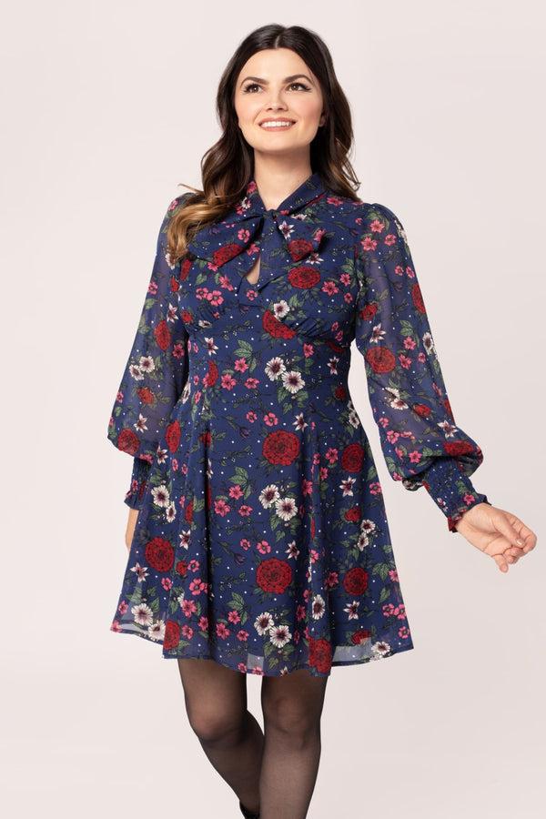 hell bunny Camellia Mini Dress Blue