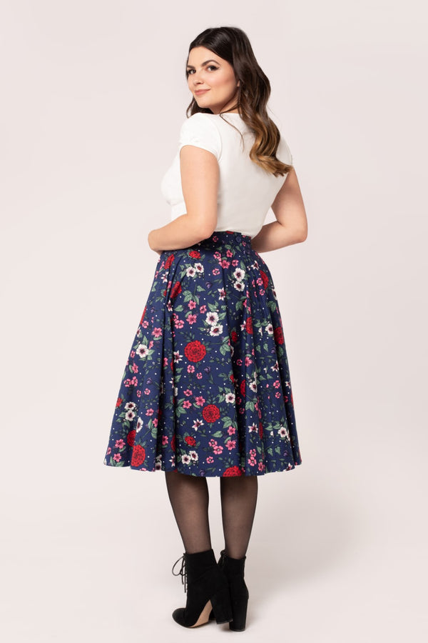 Hell Bunny Camellia Skirt Blue