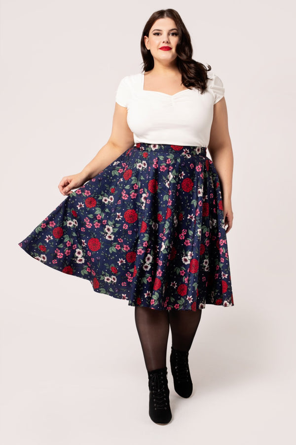 Hell Bunny Camellia Skirt Blue