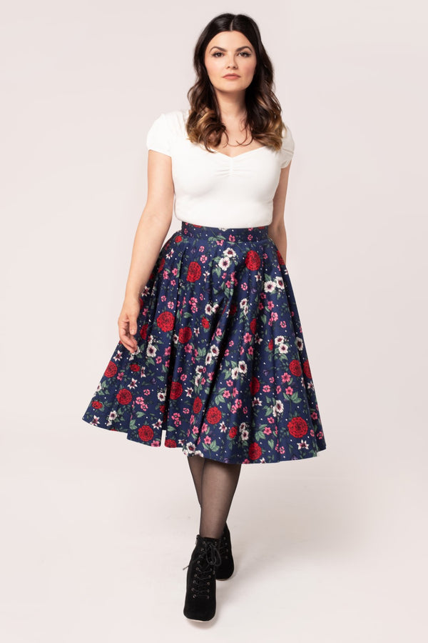 hell bunny Camellia Skirt Blue