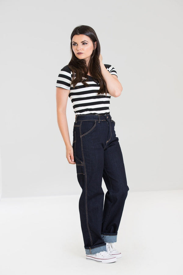 Hell Bunny Carpenter Denim Jeans Navy