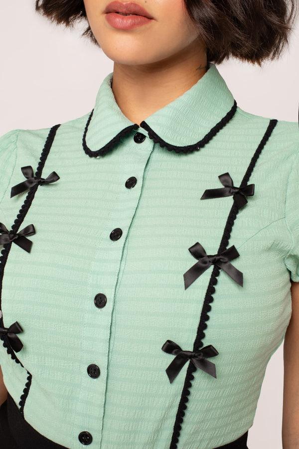 Hell Bunny Casey Blouse Mint