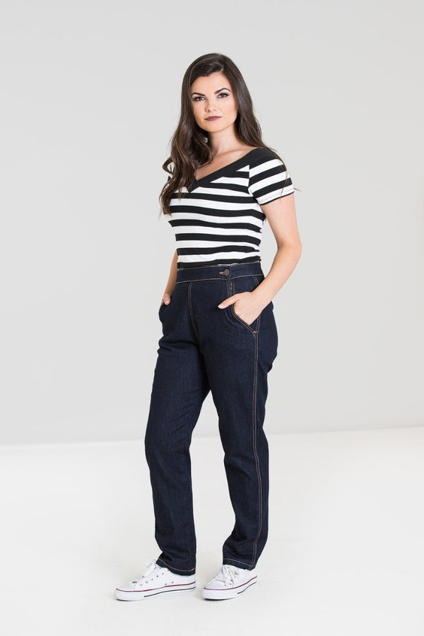 Hell Bunny Charlie Denim Capris Navy