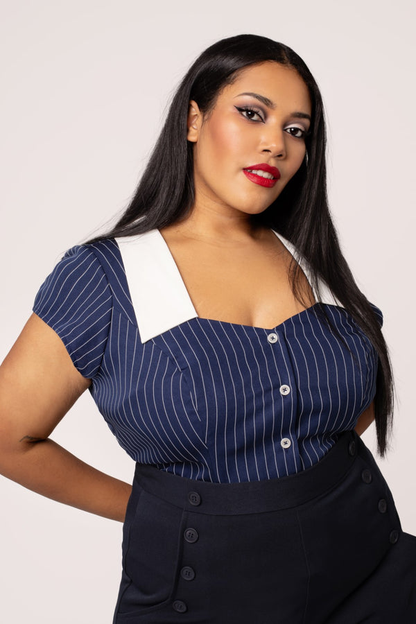 Hell Bunny Costello Blouse Navy