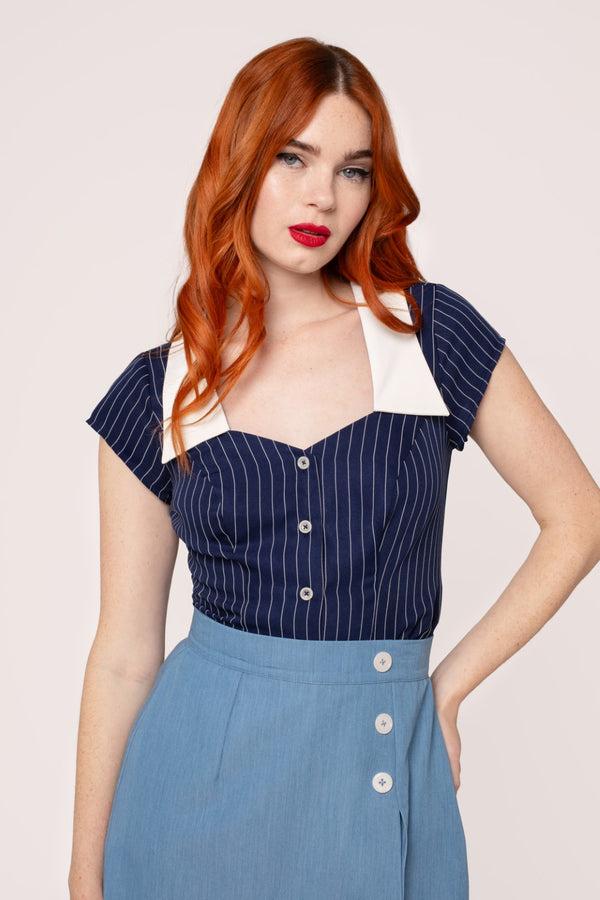 hell bunny Costello Blouse Navy