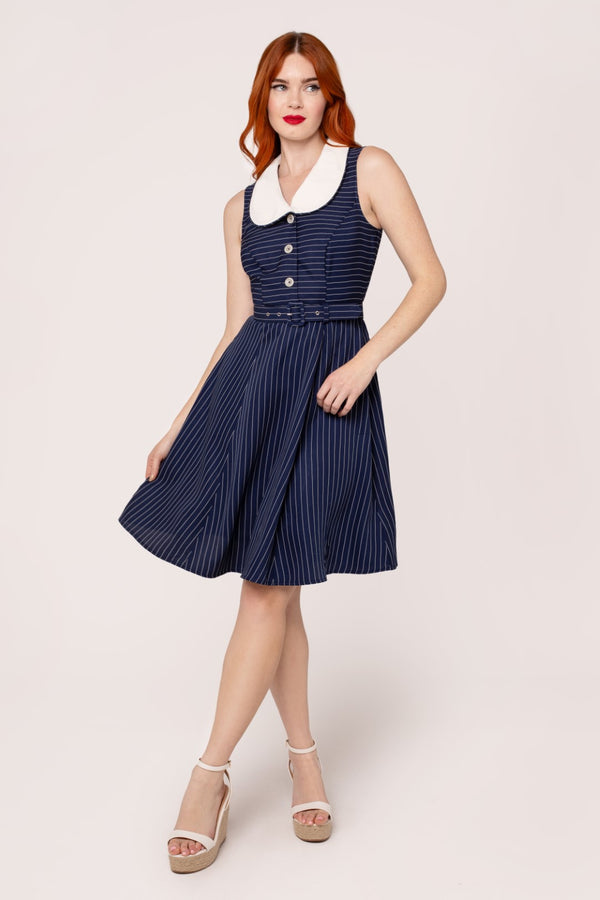 Hell Bunny Costello Knee Dress Navy