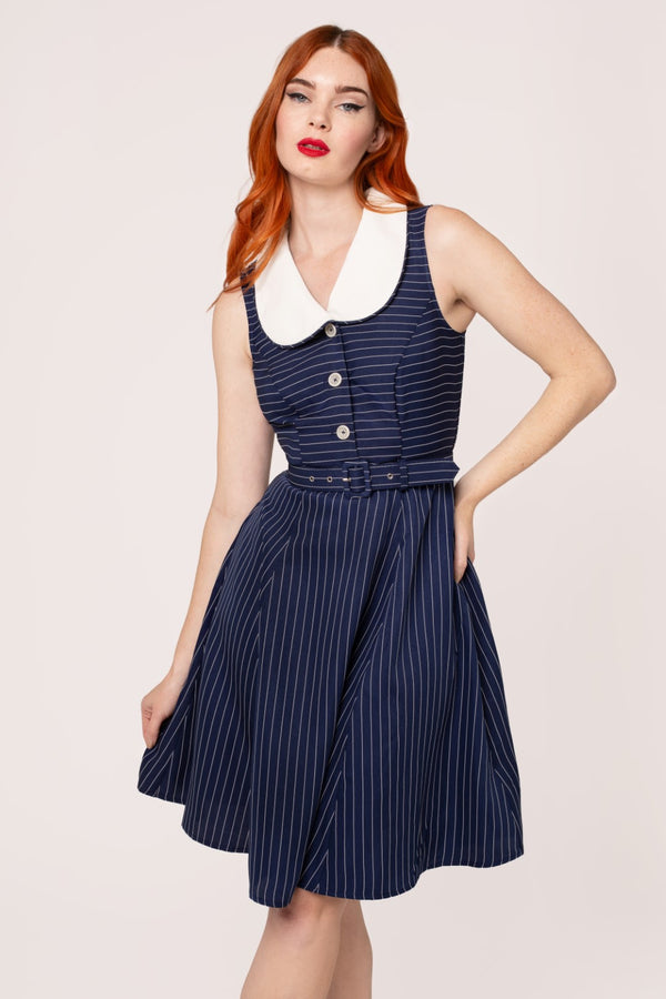 hell bunny Costello Knee Dress Navy