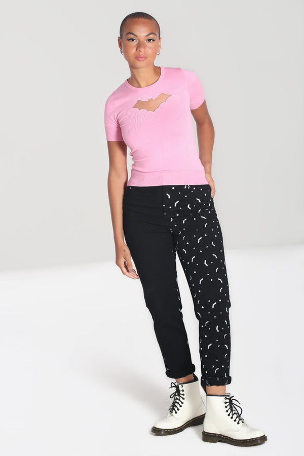 hell bunny Duo Bat Jeans Pink