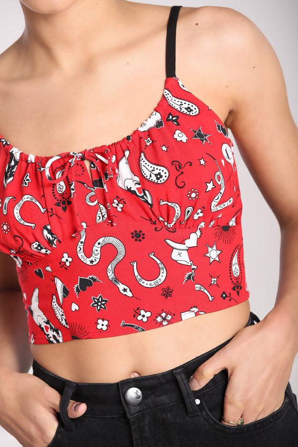 Hell Bunny Emmylou Crop Top Red