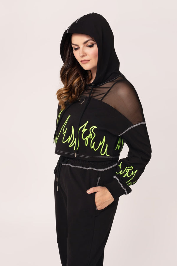 Hell Bunny Flames Hoodie Black/Green