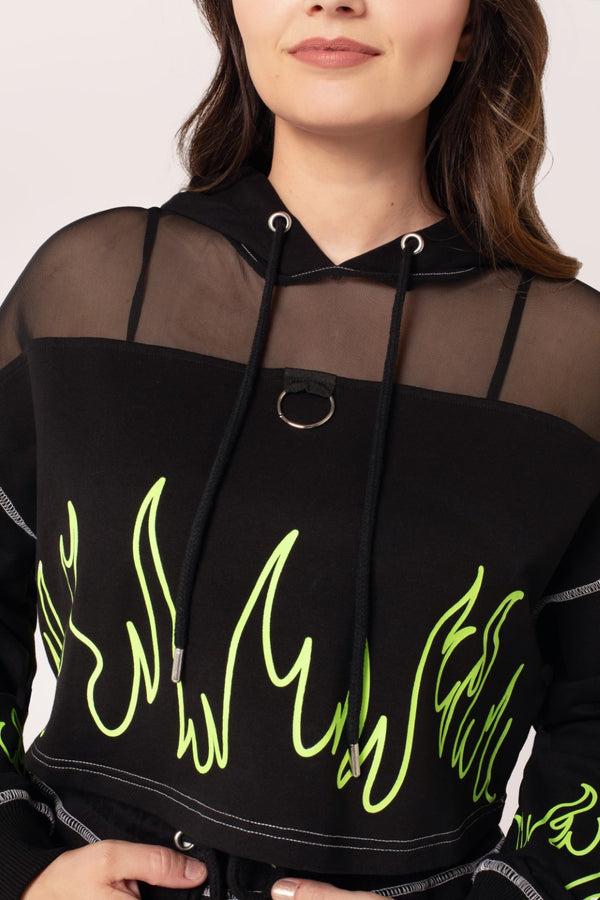 Hell Bunny Flames Hoodie Black/Green