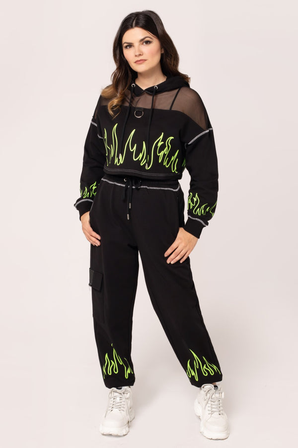 Hell Bunny Flames Hoodie Black/Green