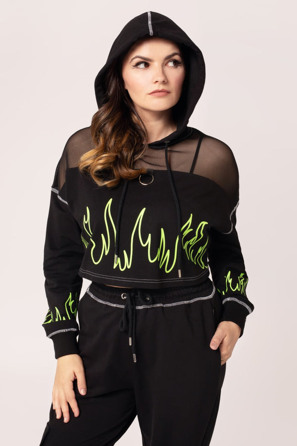 hell bunny Flames Hoodie Black/Green
