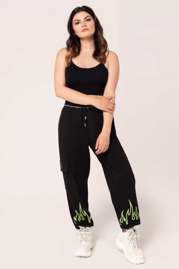 Hell Bunny Flames Joggers Black-Green Black/Green