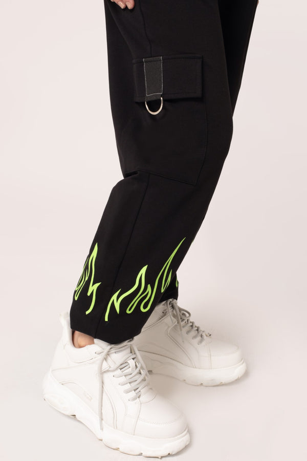 Hell Bunny Flames Joggers Black-Green Black/Green