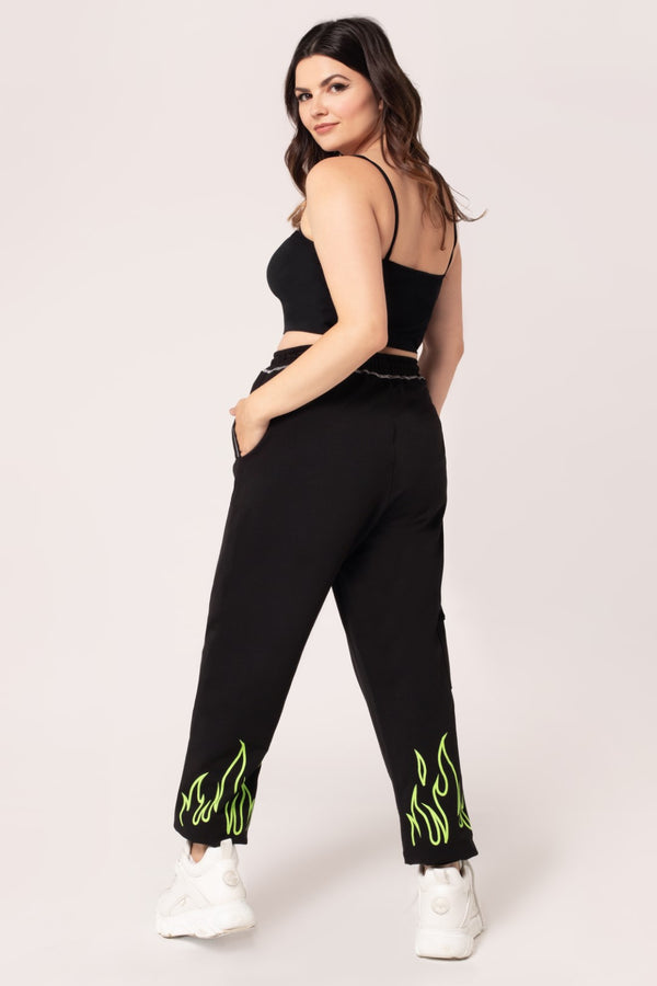 Hell Bunny Flames Joggers Black-Green Black/Green