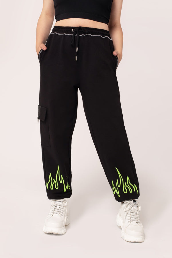 hell bunny Flames Joggers Black-Green Black/Green