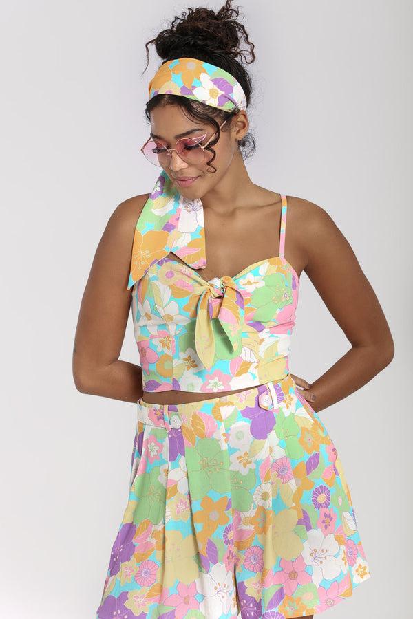 Hell Bunny Florette Crop Top Multi Colour