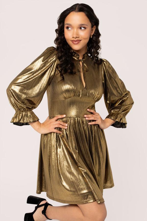 Hell Bunny Gigi Mini Dress Gold