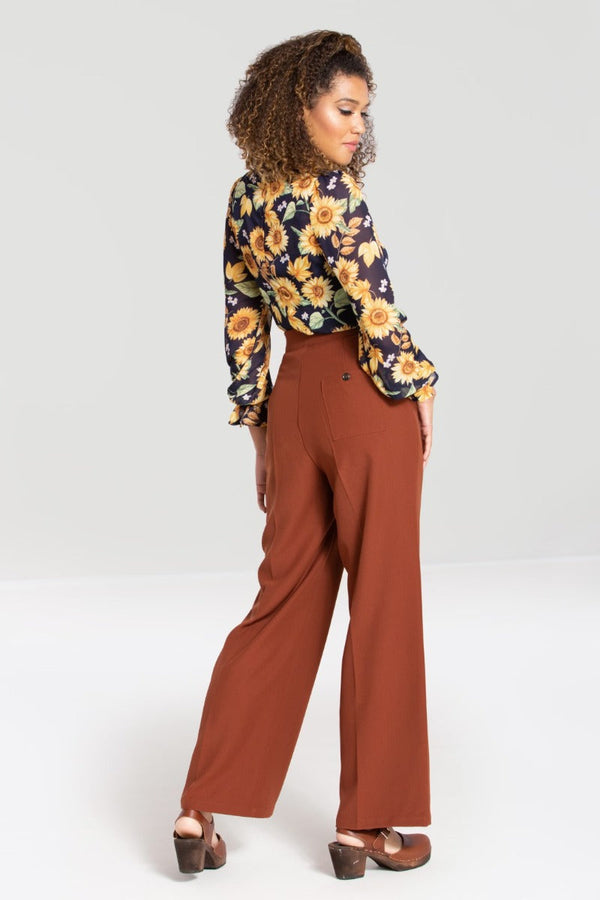 Hell Bunny Ginger Swing Trousers Brown Brown