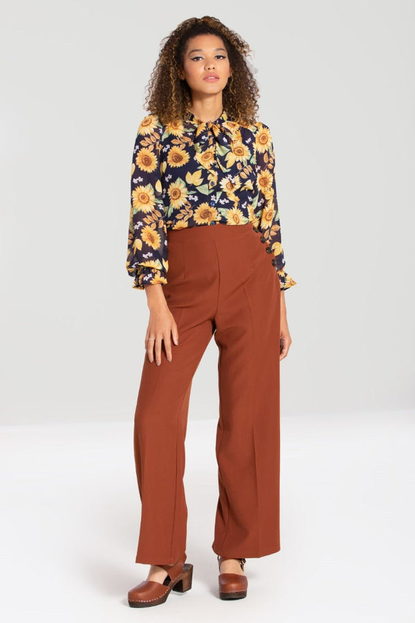 Hell Bunny Ginger Swing Trousers Brown Brown