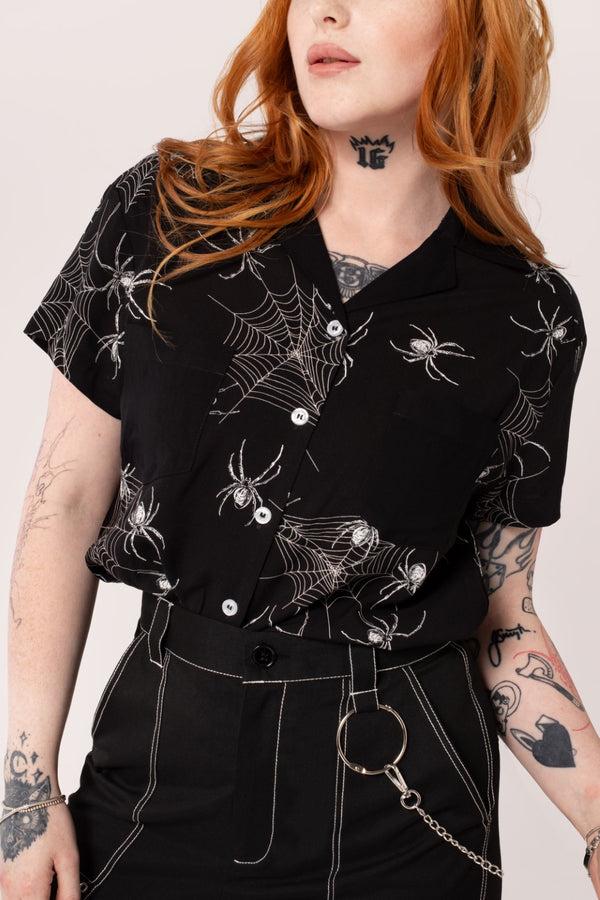 Hell Bunny Grungy Spider Shirt Black