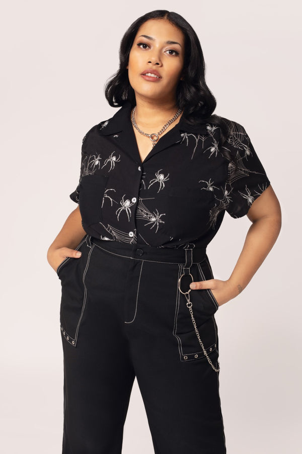 Hell Bunny Grungy Spider Shirt Black