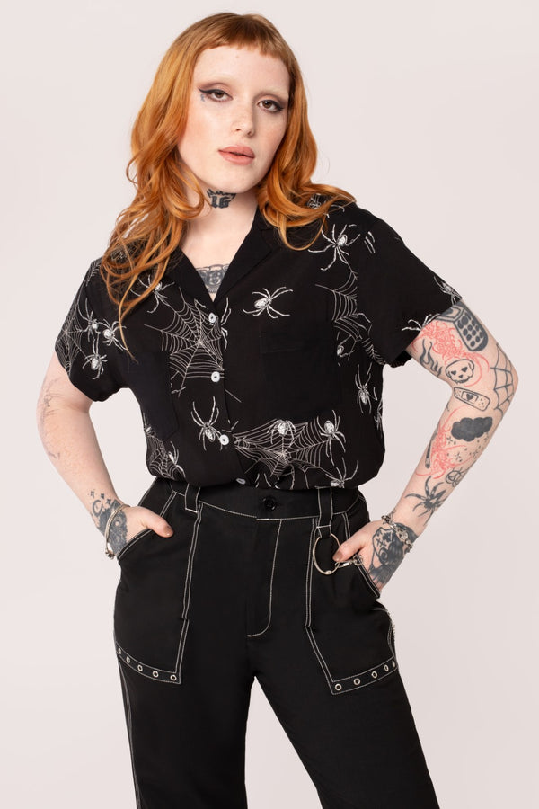 hell bunny Grungy Spider Shirt Black
