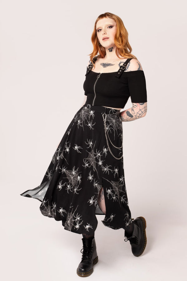 hell bunny Grungy Spider Skirt Black