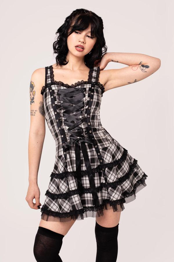 Hell Bunny Harley Tartan Dress Black/White