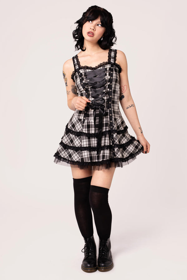 hell bunny Harley Tartan Dress Black/White