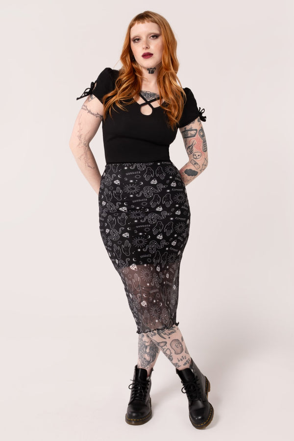 hell bunny Hello Goodbye Mesh Skirt Black
