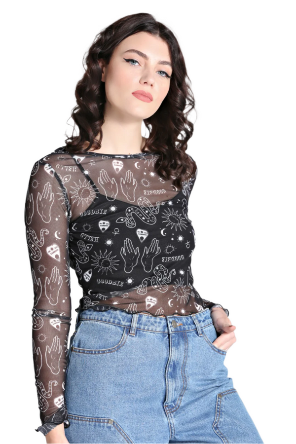 Hell Bunny Hello Goodbye Mesh Top Black