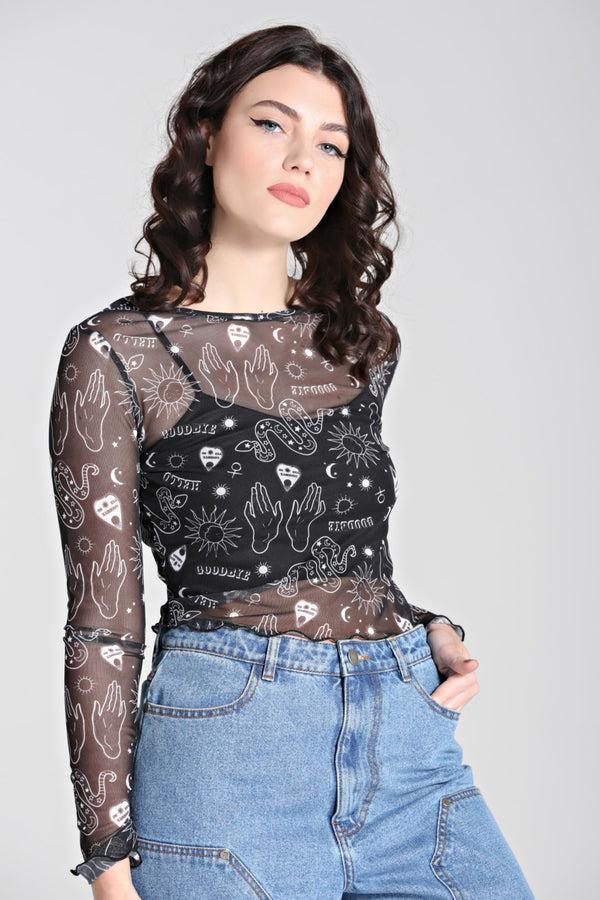 hell bunny Hello Goodbye Mesh Top Black