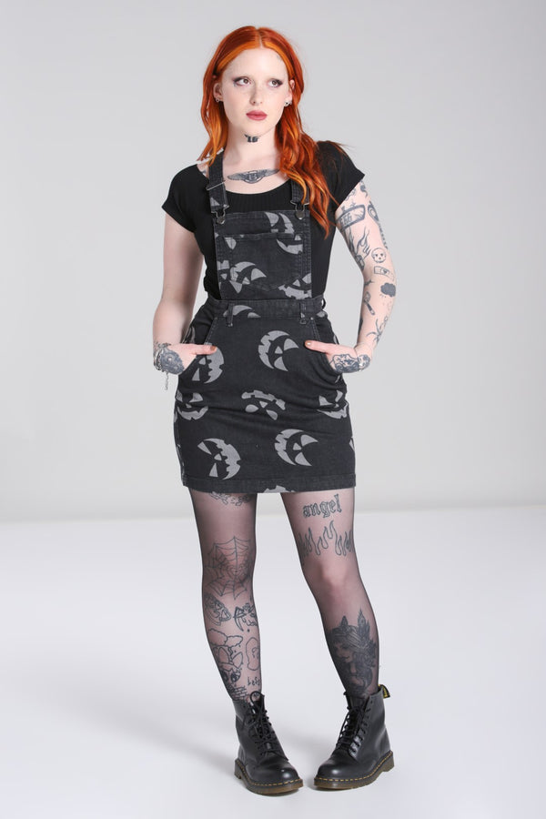 Hell Bunny Jack-O-Lantern Pinafore Dress Black