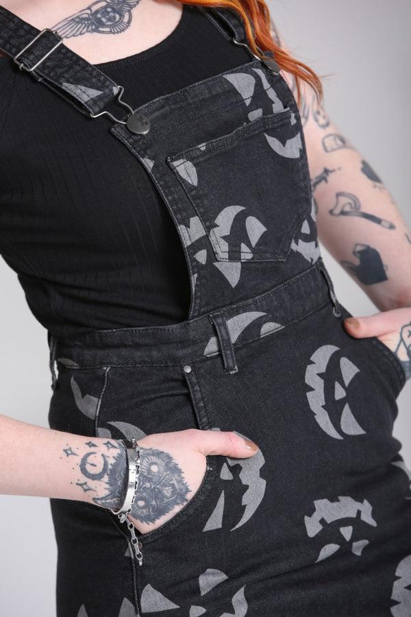 Hell Bunny Jack-O-Lantern Pinafore Dress Black