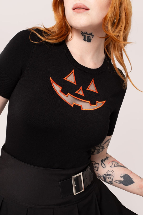 Hell Bunny Jack-O-Lantern Top Black/Orange