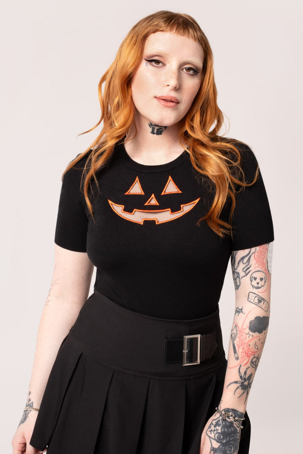 hell bunny Jack-O-Lantern Top Black/Orange