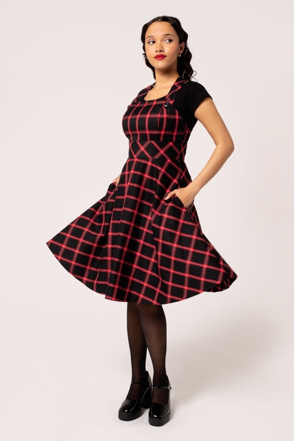 hell bunny Janine Pinafore Dress Black/Red