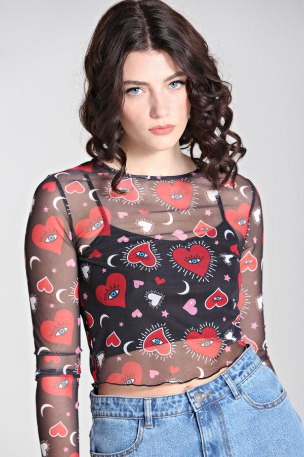 Hell Bunny Kate Heart Mesh Top Black