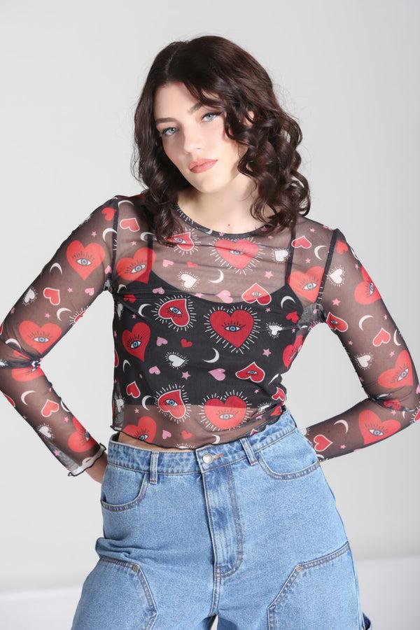 hell bunny Kate Heart Mesh Top Black