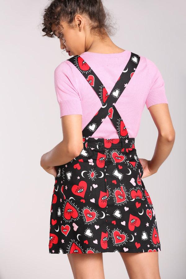Hell Bunny Kate Heart Pinafore Dress Black