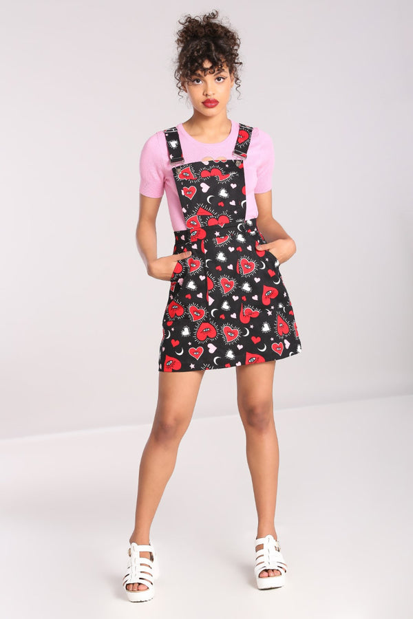Hell Bunny Kate Heart Pinafore Dress Black