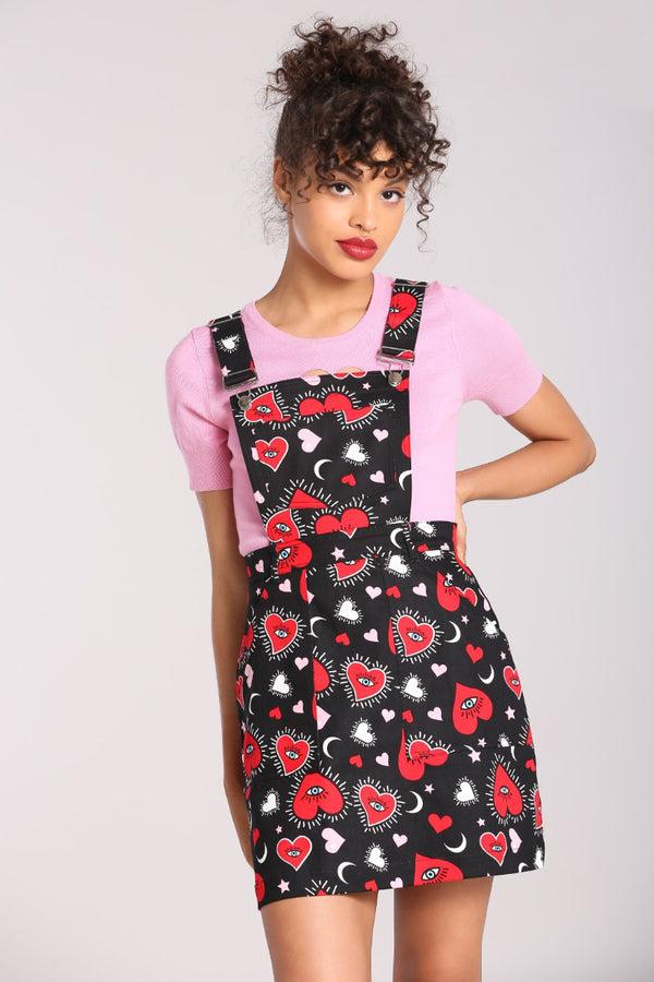 hell bunny Kate Heart Pinafore Dress Black