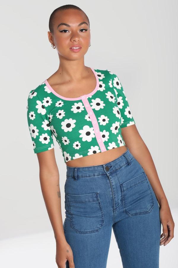 Hell Bunny Kitsch Daisy Top Green