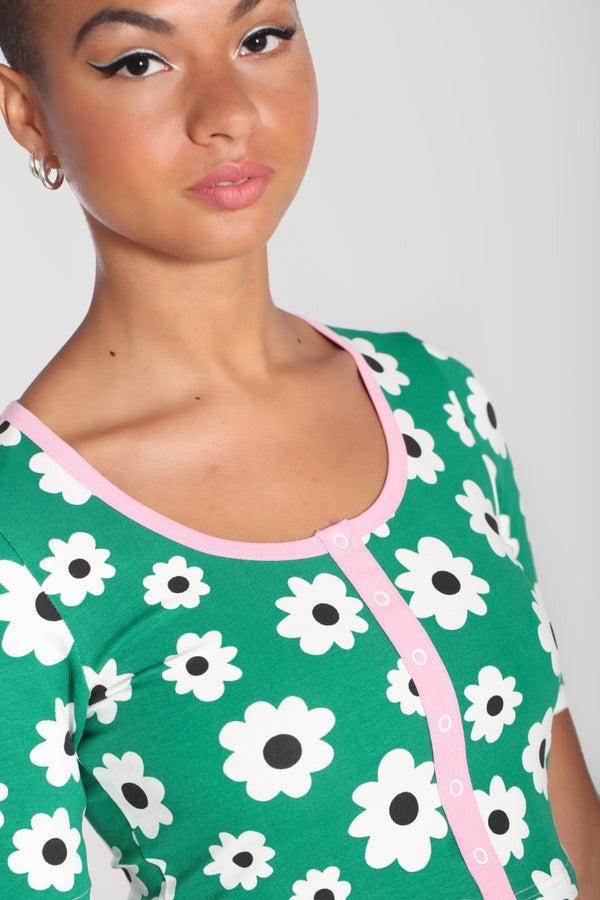 Hell Bunny Kitsch Daisy Top Green