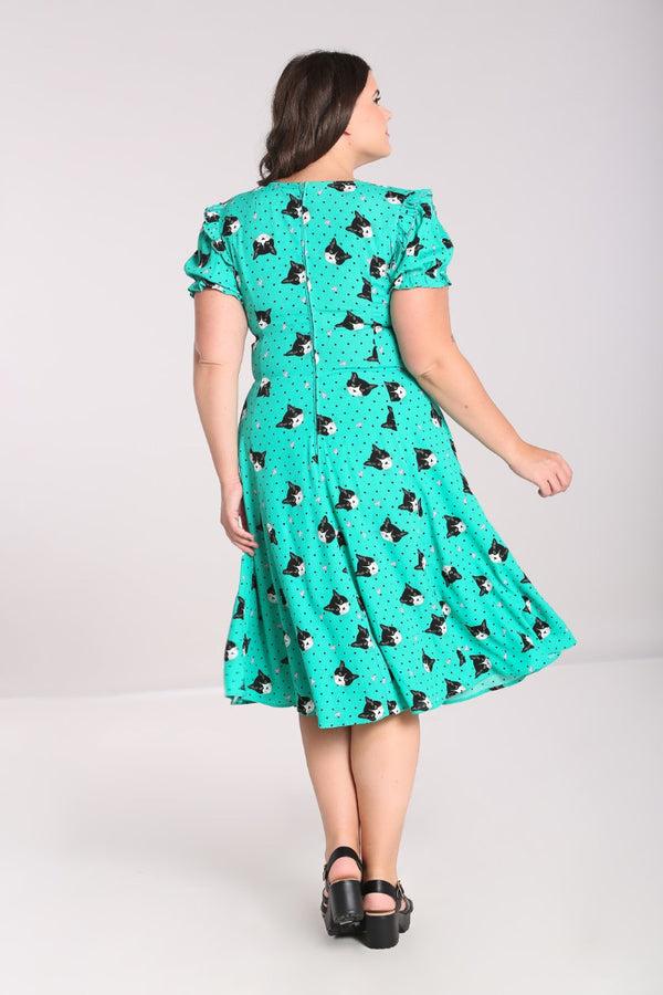 Hell Bunny Love Cats Midi Dress Green